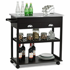 Rolling Kitchen Island Trolley Cart Stainless Steel Flip Tabletop w/Drawer