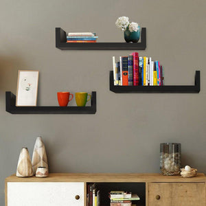 Set of 3 Floating Display Home Shelves Ledge Bookshelf Wall Mount Storage Home Wall Shelf Room Decor Organizer Black Book Holder