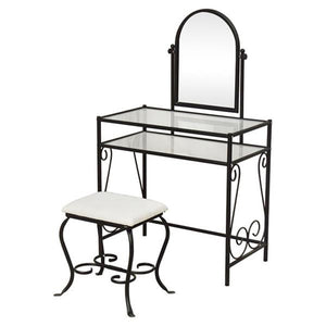 Simple Iron Dresser with Square Dressing Stool Black Double-layer storage space  Iron Dresser with Dressing Stool