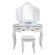 Tri-fold Mirrored Dresser Wooden Dressing Table White Makeup Table With Stool SKU69216949