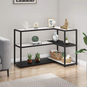 Tribesigns 3-story bookshelf, modern wood and metal bookshelf, L-shaped corner display shelf storage