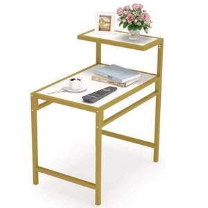 Tribesigns Side Table, Modern Gold End Tables Chair Side Table with 2 Storage Shelf, 2-Tier Sofa Side Table for Living Room