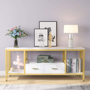 Tribesigns golden TV stand with drawers, 55-inch modern media stand, 3-layer TV console, suitable for TVs up to 60 inches