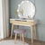 Vanity Set with Round Lighted Mirror Wood Makeup Table Dressing Dresser Desk 2 Drawers Cushioned Stool for Bedroom Free Shipping